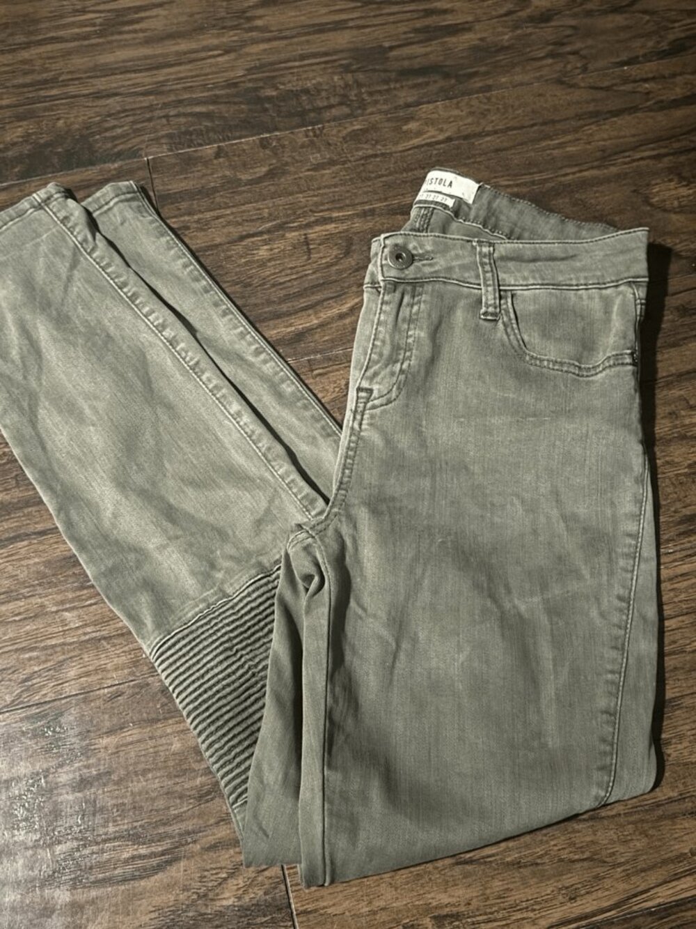 Pistola Audrey Moto Detail Skinny Jeans Olive Green Size 27